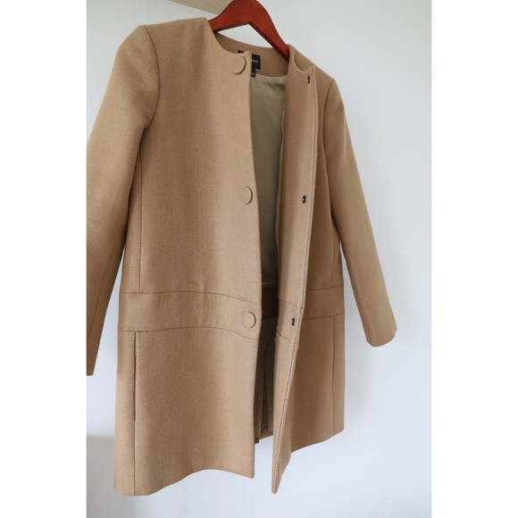 Club Monaco Womens Size S Collarless Three-Button Over Coat Formal Beige Wool - Picture 5 of 8